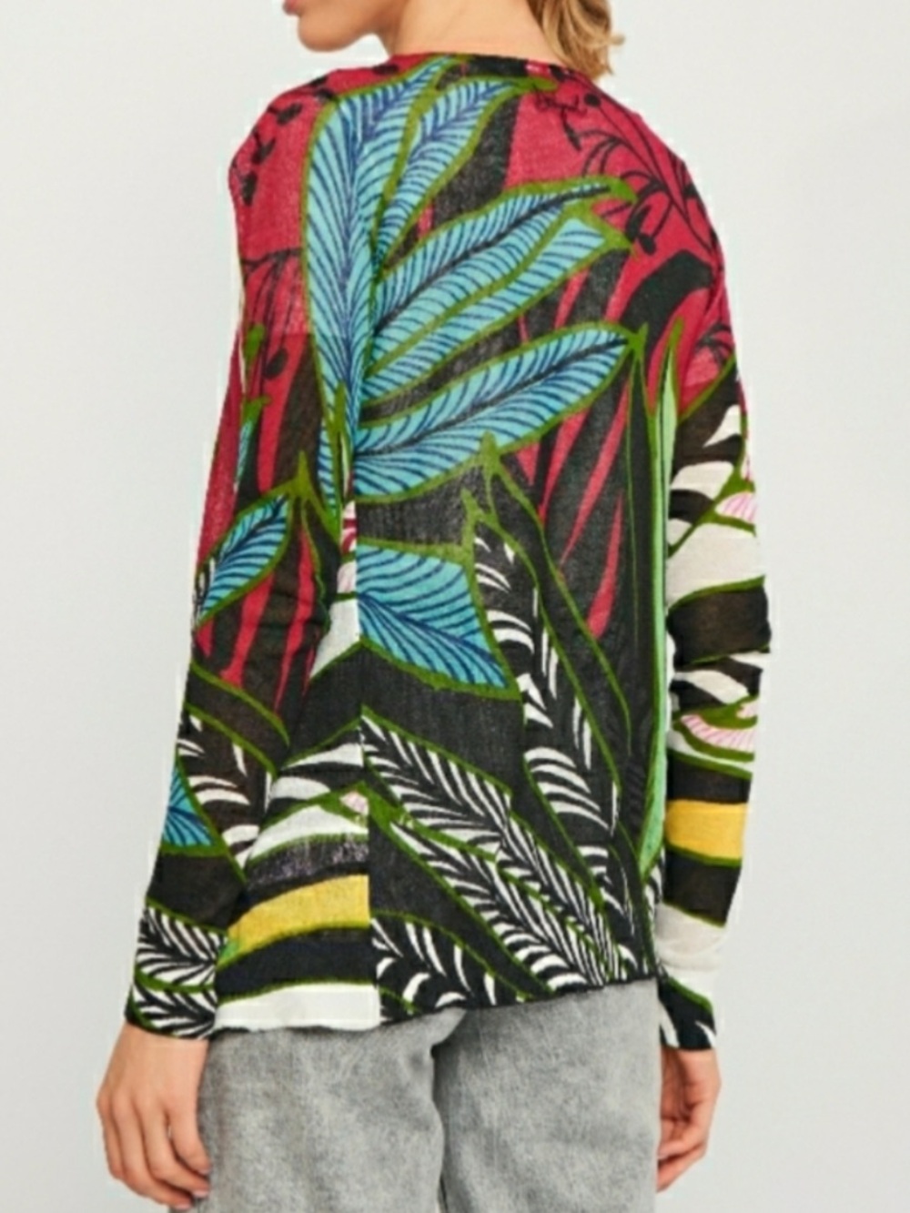 Desigual Tropical Floral Lightweight Draped Cardigan Sweater XL - Picture 3 of 10